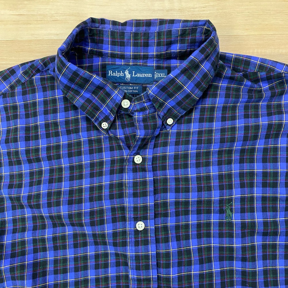 Ralph Lauren Button Down Shirt XXL Plaid Cotton Custom Fit Lightweight Flannel